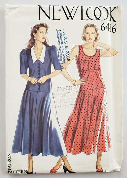 NEW LOOK Sewing Pattern 6416 Vintage Long Flared Dress with Dropped Waistline, Sleeveless or Elbow Length Sleeves - Size 8-18