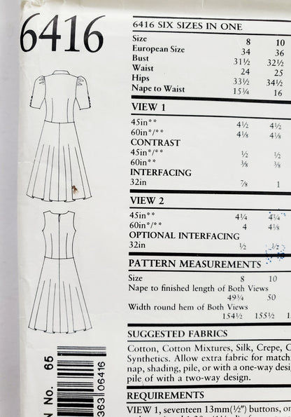 NEW LOOK Sewing Pattern 6416 Vintage Long Flared Dress with Dropped Waistline, Sleeveless or Elbow Length Sleeves - Size 8-18