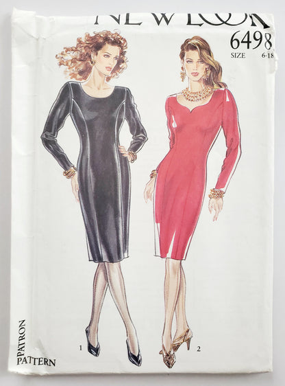 NEW LOOK Sewing Pattern 6498 Two Dresses. Heart or Scoop Neckline, Fitted, Princess Seams Size 6-18