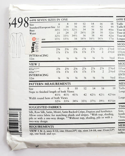 NEW LOOK Sewing Pattern 6498 Two Dresses. Heart or Scoop Neckline, Fitted, Princess Seams Size 6-18