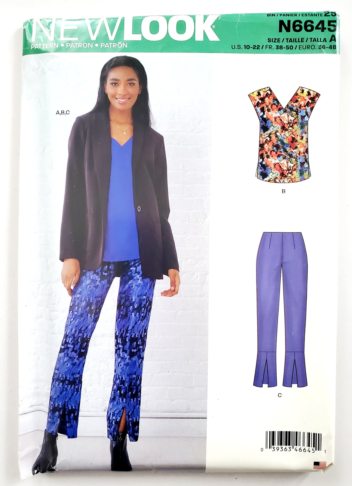 NEW LOOK Sewing Pattern N6645 Pants with Front Slits, Jacket and Top Outfit. Size 10-22