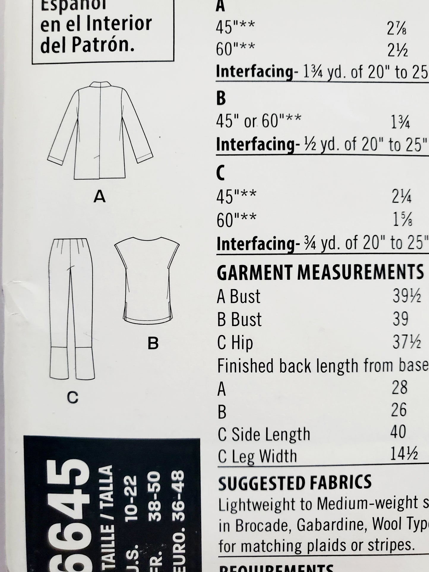 NEW LOOK Sewing Pattern N6645 Pants with Front Slits, Jacket and Top Outfit. Size 10-22