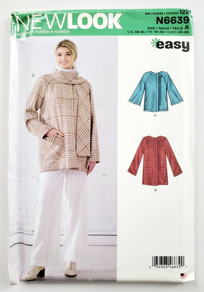 NEW LOOK Sewing Pattern N6639 Jacket 3 Variations, Patch Pockets, Scarf. Size XS-XL or Size 6-24