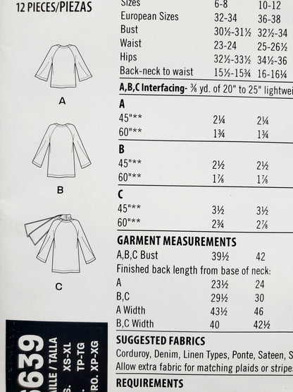 NEW LOOK Sewing Pattern N6639 Jacket 3 Variations, Patch Pockets, Scarf. Size XS-XL or Size 6-24