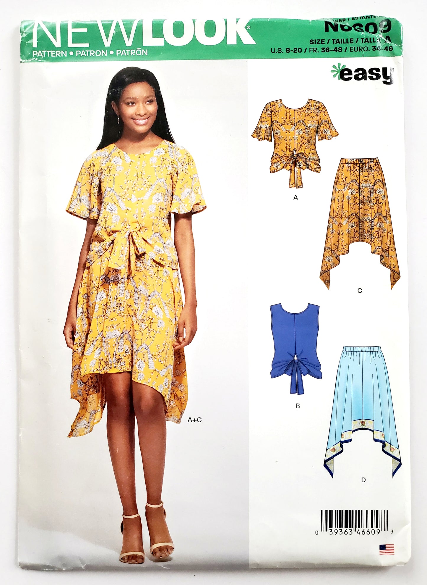 NEW LOOK Sewing Pattern N66096 Skirt with Uneven Hem, Sleeveless or Short Sleeved Top with Fabric Tie at Front  Size 8-20