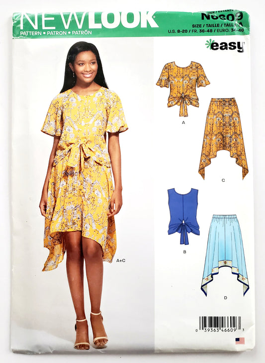 NEW LOOK Sewing Pattern N66096 Skirt with Uneven Hem, Sleeveless or Short Sleeved Top with Fabric Tie at Front  Size 8-20