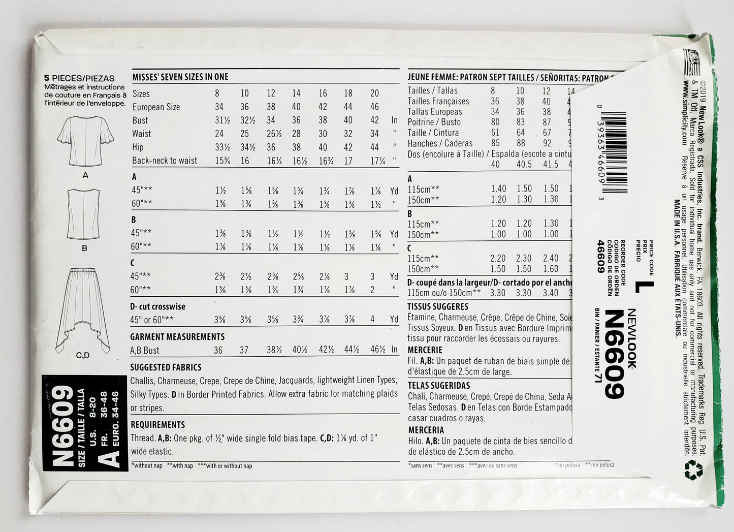 NEW LOOK Sewing Pattern N66096 Skirt with Uneven Hem, Sleeveless or Short Sleeved Top with Fabric Tie at Front  Size 8-20