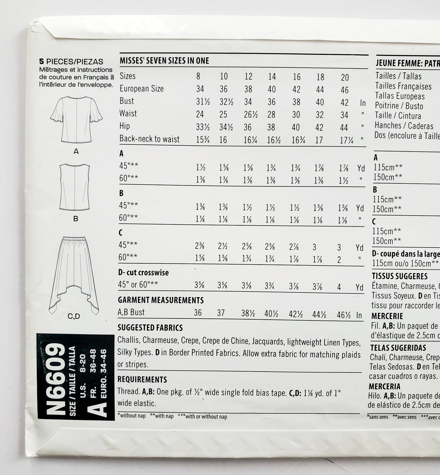 NEW LOOK Sewing Pattern N66096 Skirt with Uneven Hem, Sleeveless or Short Sleeved Top with Fabric Tie at Front  Size 8-20