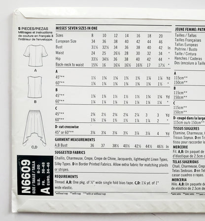 NEW LOOK Sewing Pattern N66096 Skirt with Uneven Hem, Sleeveless or Short Sleeved Top with Fabric Tie at Front  Size 8-20