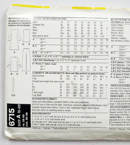 NEW LOOK Sewing Pattern 6715 Tunic, Tops with Flared Cuffs, V-Neckline, Pants. Size 10-22