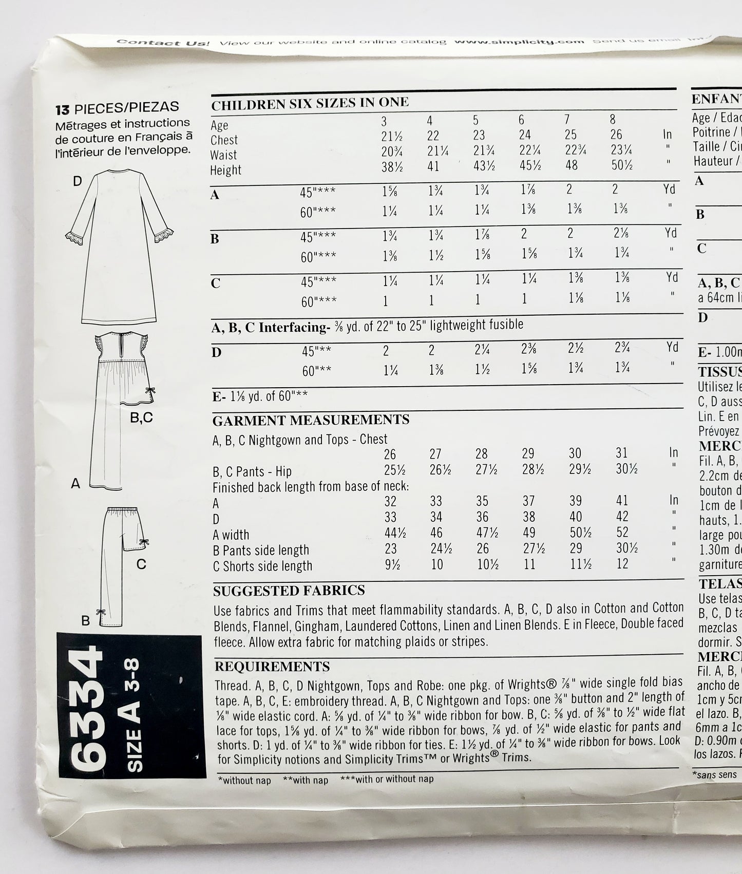 NEW LOOK Sewing Pattern 6334 Girls Kids Sleepwear, Nightwear, Pj's, Pyjamas. Size 3-8
