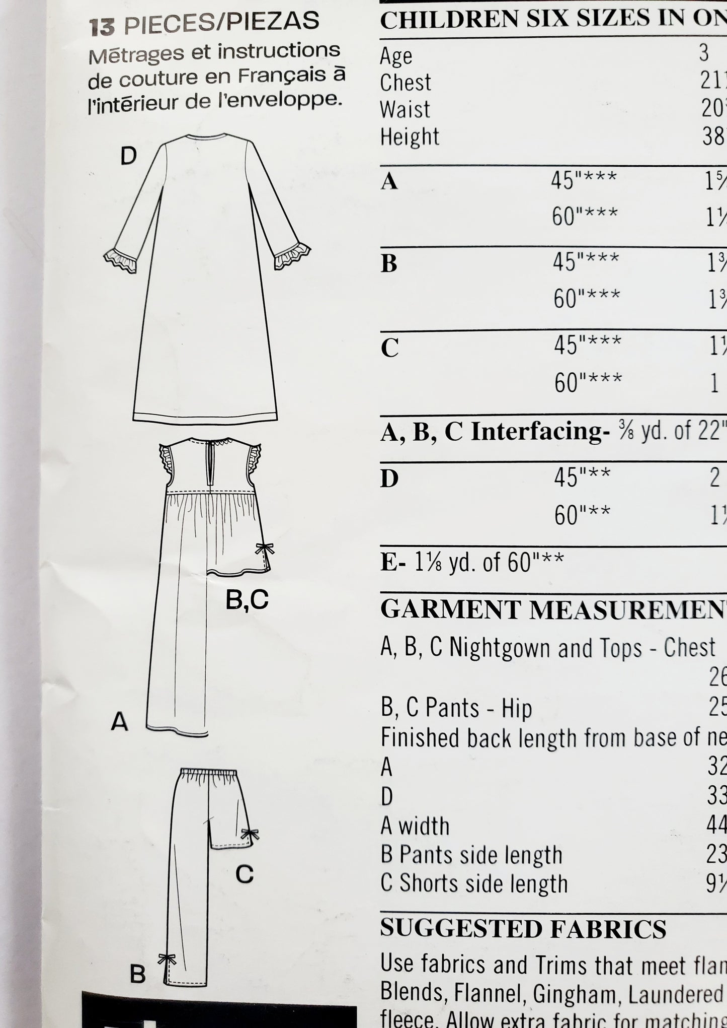 NEW LOOK Sewing Pattern 6334 Girls Kids Sleepwear, Nightwear, Pj's, Pyjamas. Size 3-8