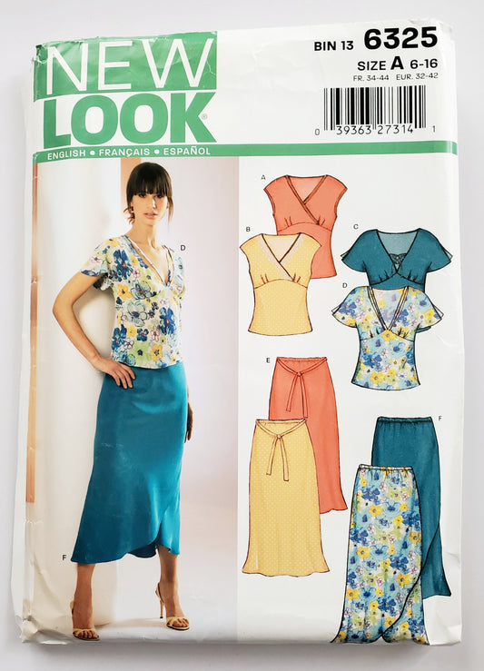 NEW LOOK Sewing Pattern 6325 V-Neck Tops & Skirt Variations Size 6-16