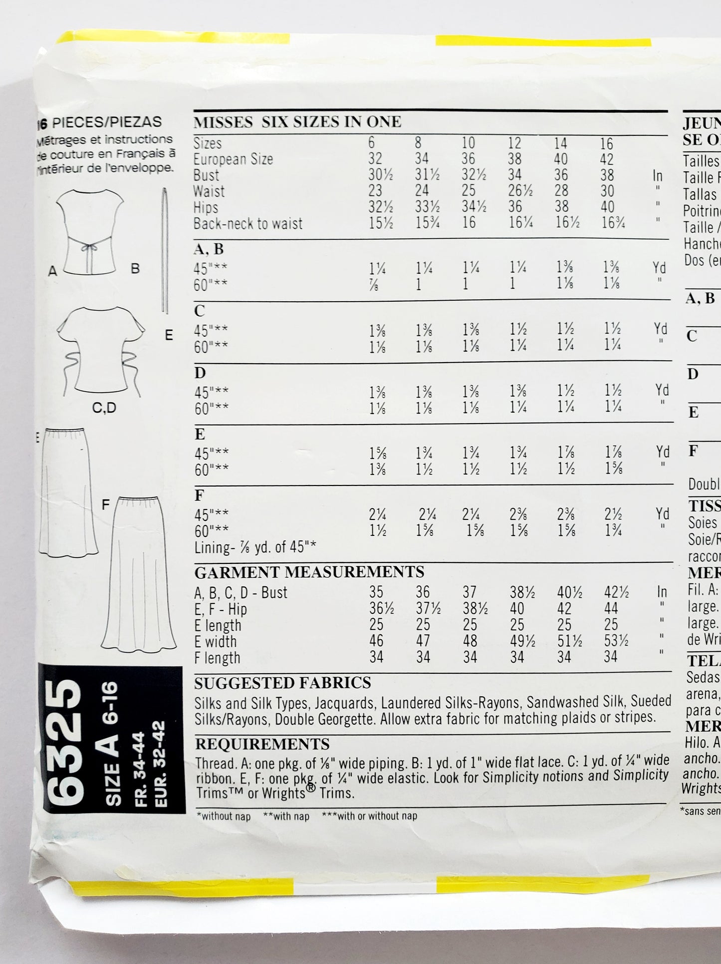 NEW LOOK Sewing Pattern 6325 V-Neck Tops & Skirt Variations Size 6-16