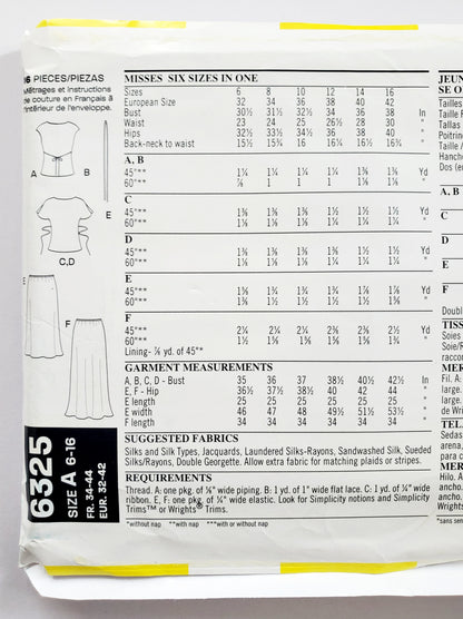 NEW LOOK Sewing Pattern 6325 V-Neck Tops & Skirt Variations Size 6-16