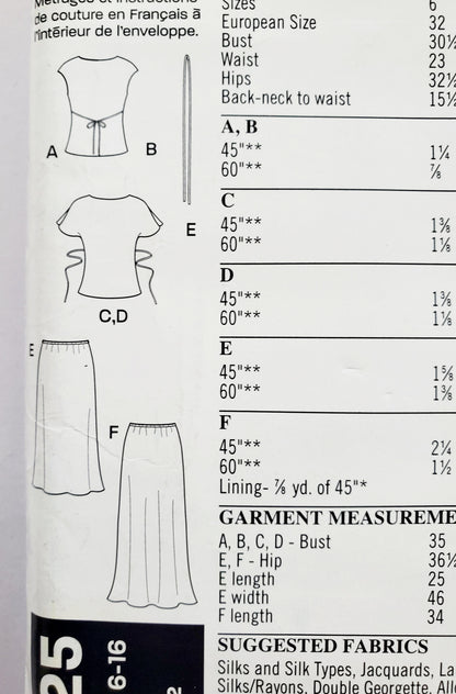 NEW LOOK Sewing Pattern 6325 V-Neck Tops & Skirt Variations Size 6-16