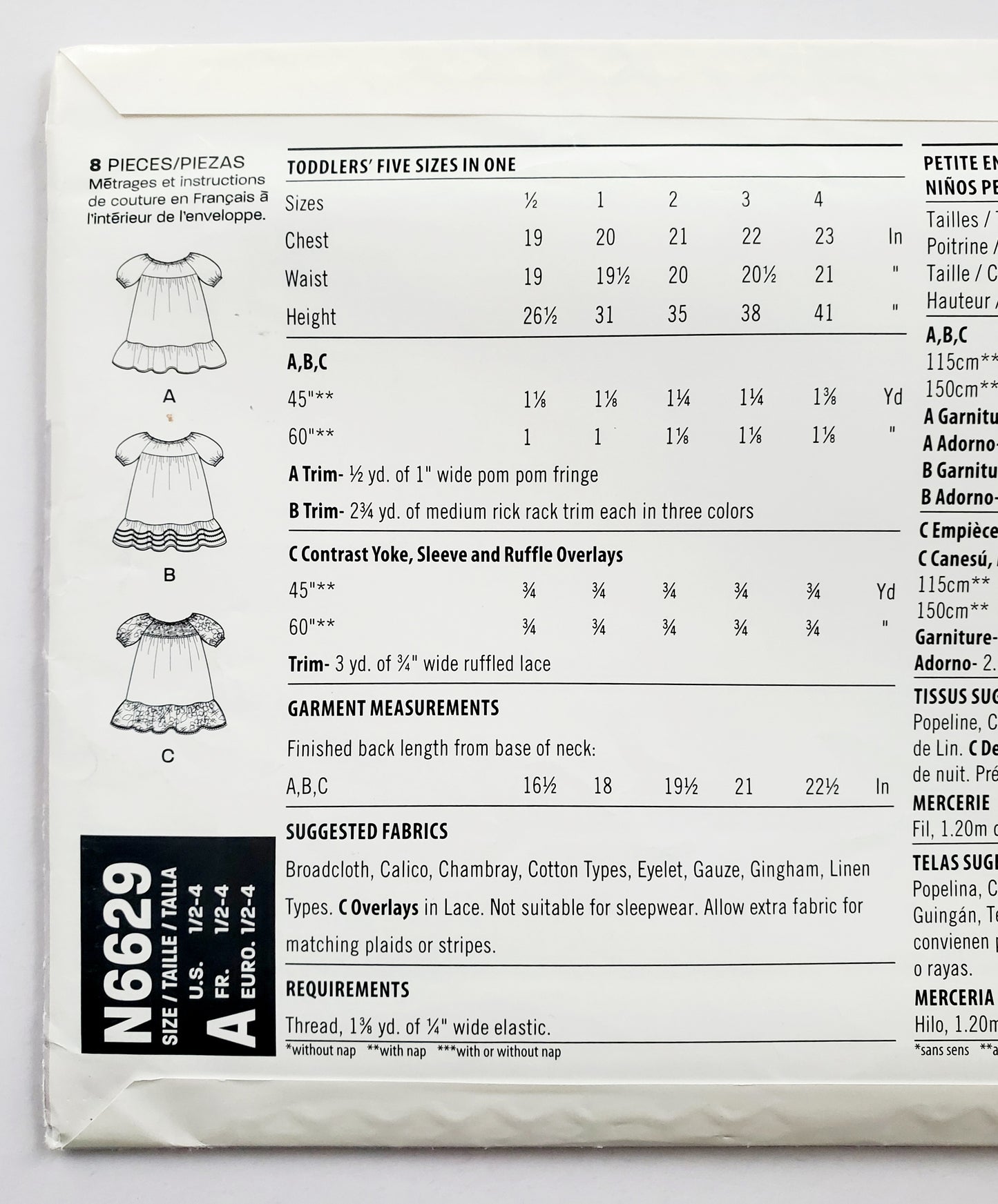 NEW LOOK Sewing Pattern N6629 Kids Girls Toddler Dress with Cute Pom Pom Trim & Ruffles. Size 1/2 - 4 (Copy)