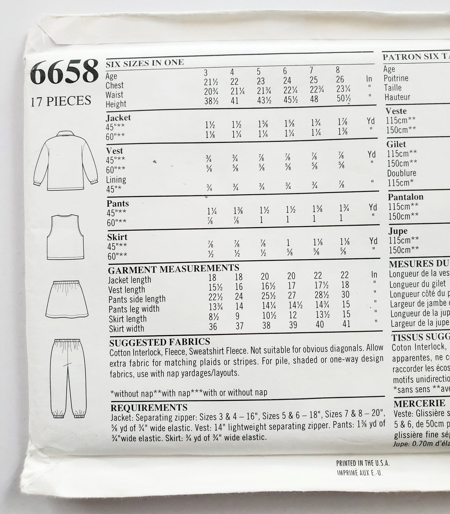 NEW LOOK Sewing Pattern 6658 Kids Unisex Boys & Girls Vest, Zipped Jacket, Elastic Waisted Pants & Skirt Size 3-8