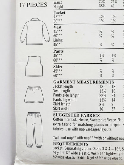 NEW LOOK Sewing Pattern 6658 Kids Unisex Boys & Girls Vest, Zipped Jacket, Elastic Waisted Pants & Skirt Size 3-8