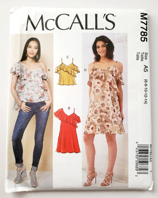 MCCALLS Sewing Pattern M7785 Tops & Dresses with Flounces. Size 6-14