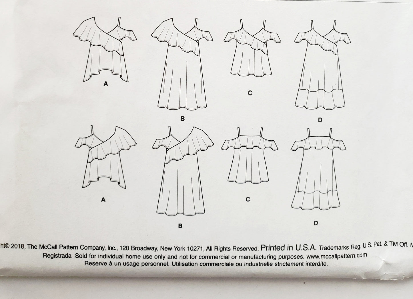 MCCALLS Sewing Pattern M7785 Tops & Dresses with Flounces. Size 6-14
