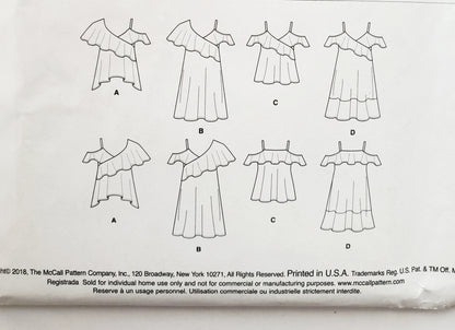 MCCALLS Sewing Pattern M7785 Tops & Dresses with Flounces. Size 6-14