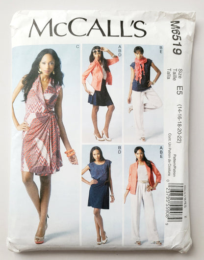 MCCALLS Sewing Pattern M6519 Jacket, Top, Collared Sleeveless Dress, Skirt, Pants Size 14-22