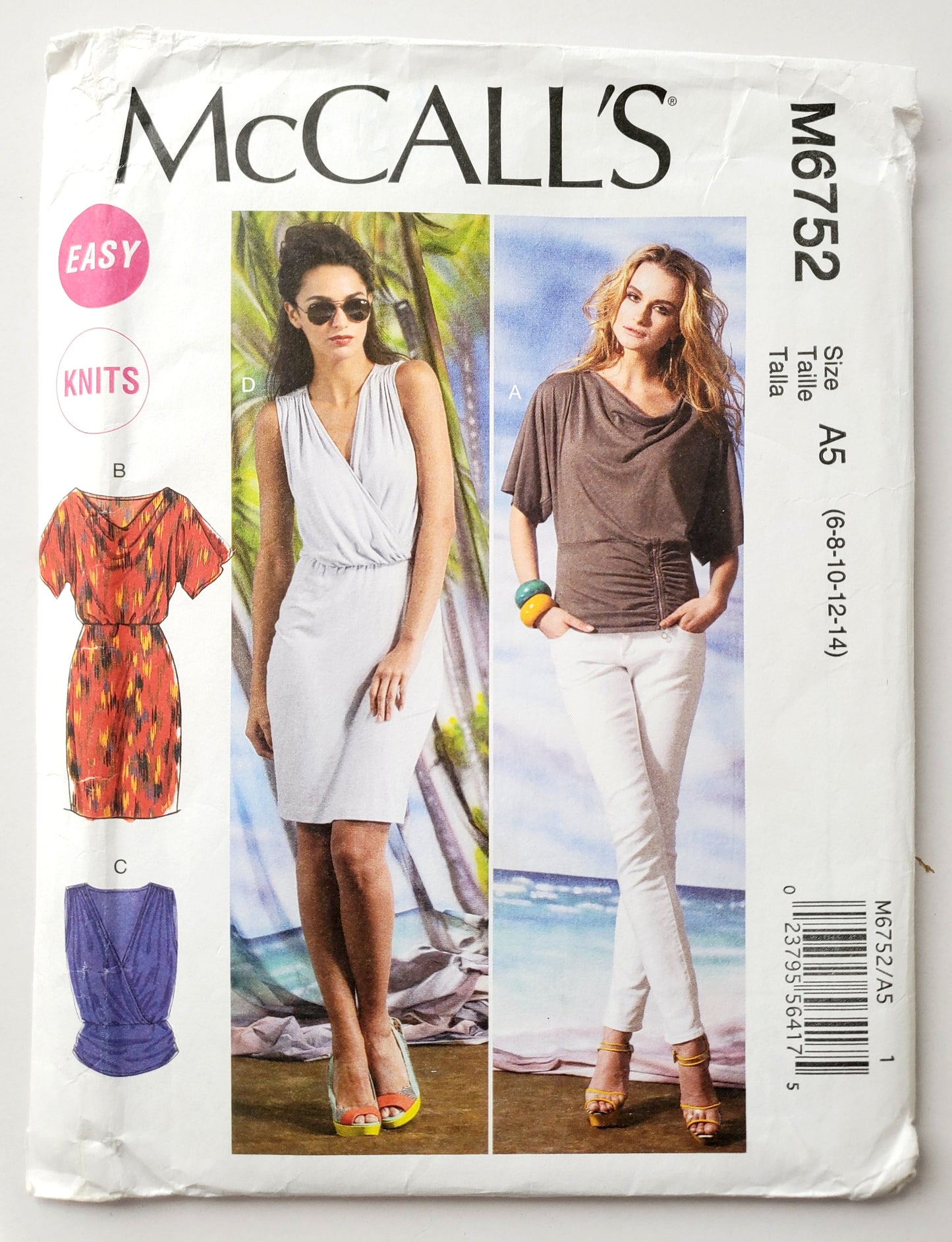 MCCALLS Sewing Pattern M6752 Pullover Tops, Dresses, Elasticized Waist, Size 6-14