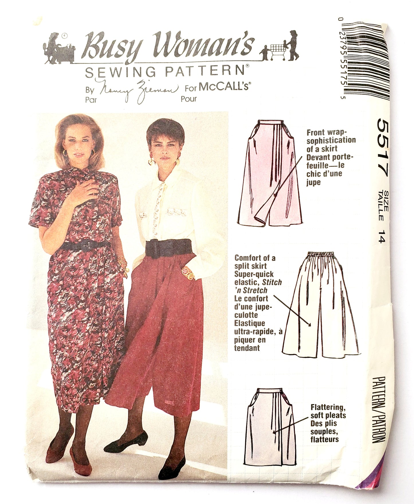 MCCALLS Sewing Pattern 5517 Vintage, Split Skirt, Culotte, Size 14