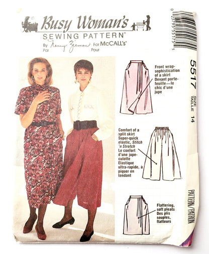 MCCALLS Sewing Pattern 5517 Vintage, Split Skirt, Culotte, Size 14