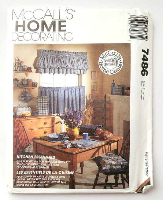 MCCALLS Sewing Pattern 7486  Home Decorating, Kitchen Essentials, Curtain, Chair Pillow, Placement, Napkins, Mitt, Potholders, Casserole Cover, Appliance Covers