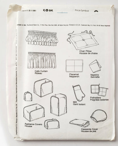 MCCALLS Sewing Pattern 7486  Home Decorating, Kitchen Essentials, Curtain, Chair Pillow, Placement, Napkins, Mitt, Potholders, Casserole Cover, Appliance Covers