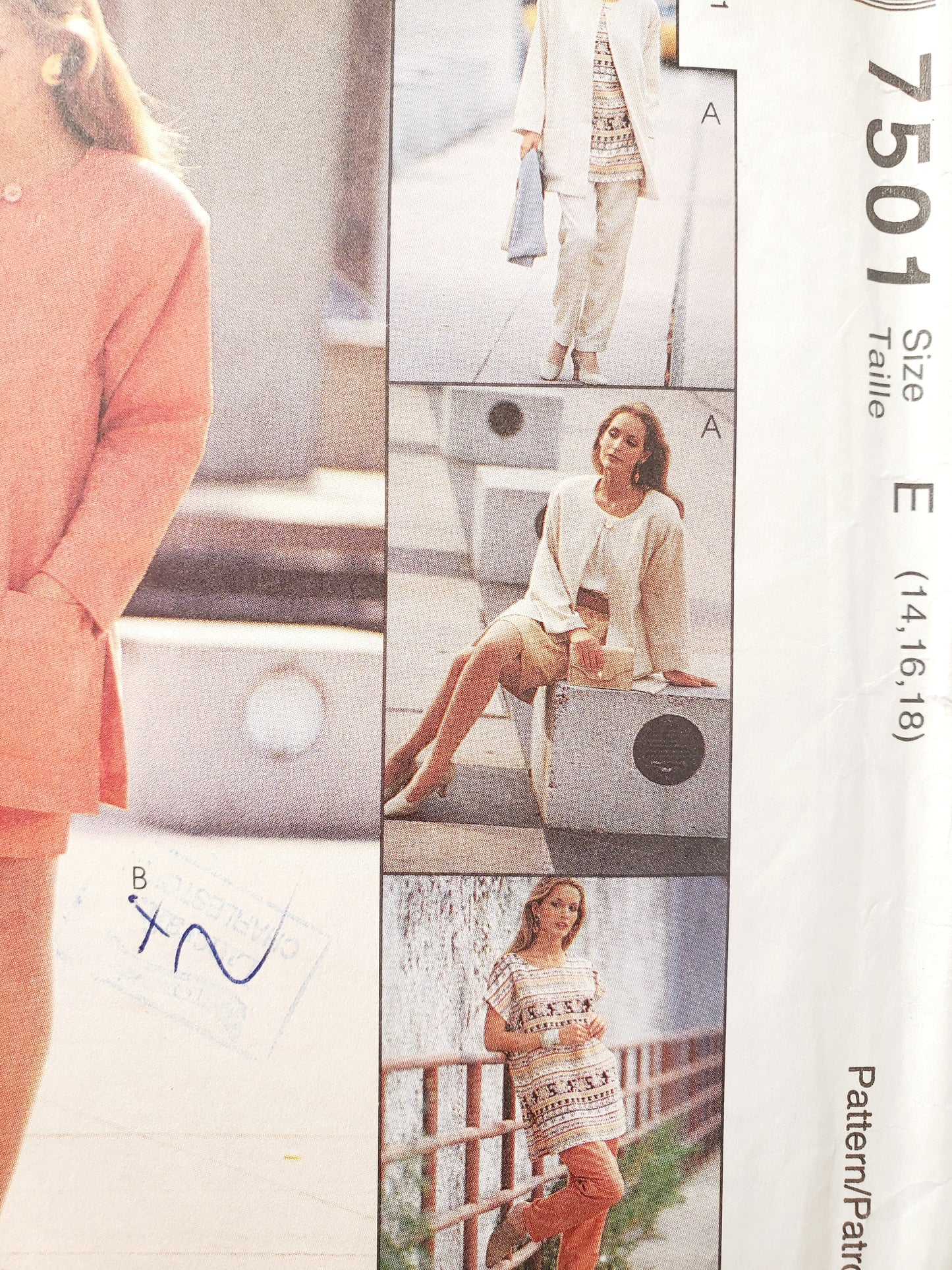 MCCALLS Sewing Pattern 7501 Unlined Jacket, Tunic, Top, Pull-on Pants, Pull-on Skirt, Size 14-18