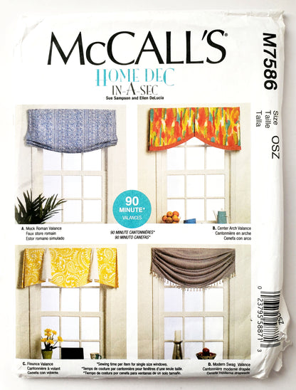 MCCALLS Sewing Pattern M7586 Home Craft- Valance - Mock Roman, Center Arch, Flounce, Modern