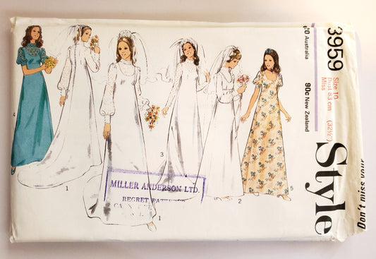 STYLE Sewing Pattern 3959, Wedding Dress, Bridesmaid Dress, Vintage Bridal Dress, Size 10