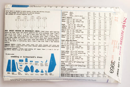 STYLE Sewing Pattern 3959, Wedding Dress, Bridesmaid Dress, Vintage Bridal Dress, Size 10