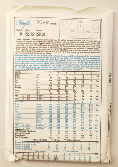 STYLE Sewing Pattern 2069, Kids, Girls, Children's Seperates, Top, T-shirt, Shorts, Skirts, Pants, Size 3-8