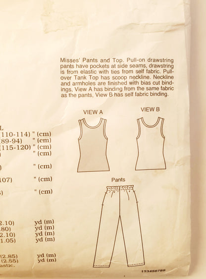 KWIK SEW Sewing Pattern 2242, Top, Pants, Drawstring Pants, Tank Top, Size XS-XL