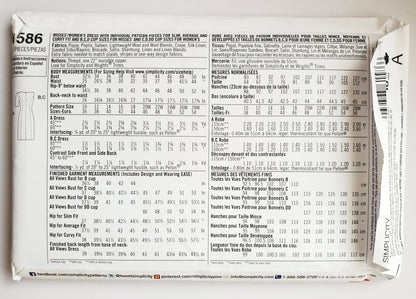 SIMPLICITY Sewing Pattern 1586 Dress Shaped Princess Seams, Colour Block / Amazing Fit Collection SIZE 20-28