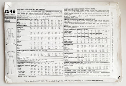 SIMPLICITY Sewing Pattern 2549, Designer Dress, Evening and Day Dress, Size 14-22