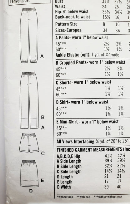 SIMPLICITY Sewing Pattern 1887 Pants, Cropped Pants, Shorts, Skirt, Mini Skirt SIZE 16-24