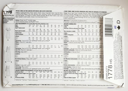 SIMPLICITY Sewing Pattern 1778 Designers Inspiration Dress Day & Evening SIZE 6-14