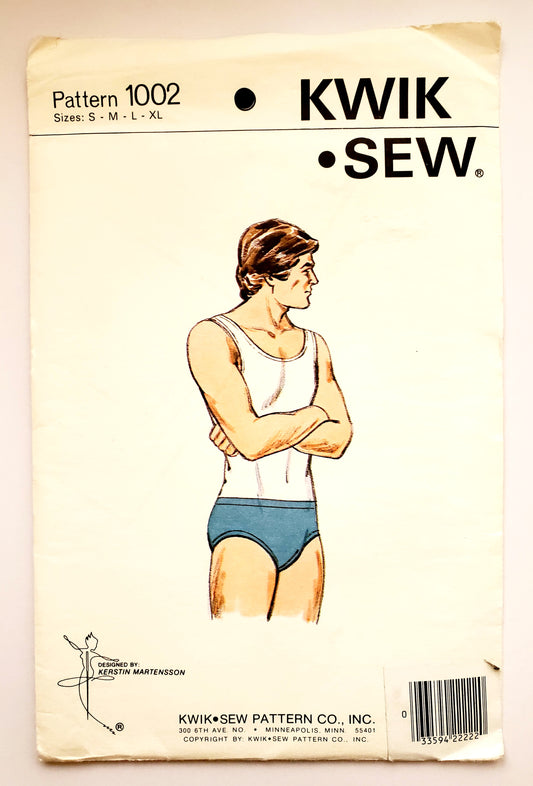 KWIK SEW Sewing Pattern 1002 Mens Vintage Briefs Underwear Size Small to XL.