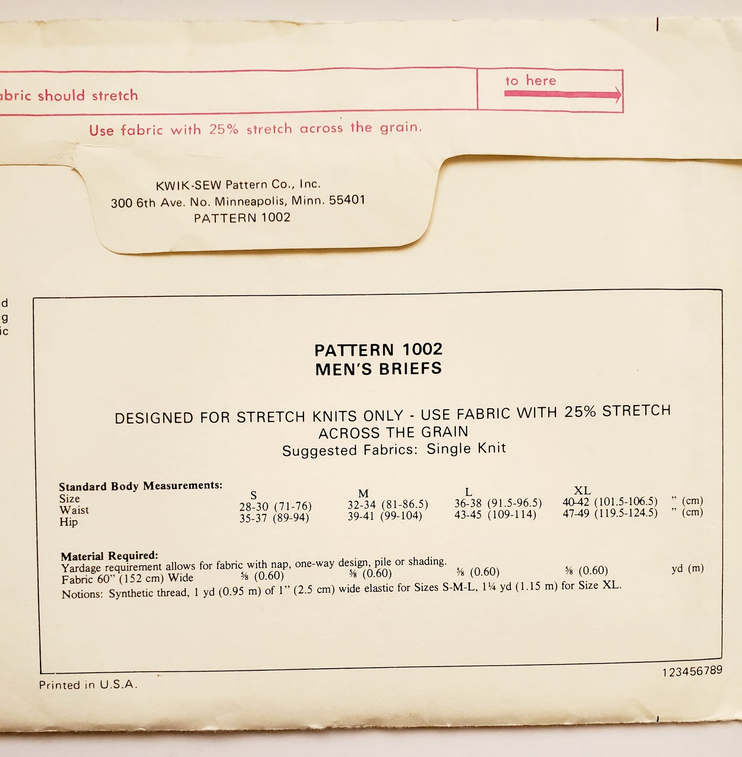 KWIK SEW Sewing Pattern 1002 Mens Vintage Briefs Underwear Size Small to XL.