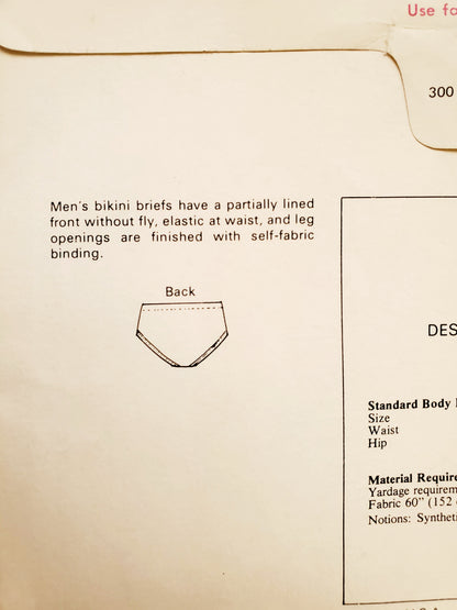 KWIK SEW Sewing Pattern 1002 Mens Vintage Briefs Underwear Size Small to XL.