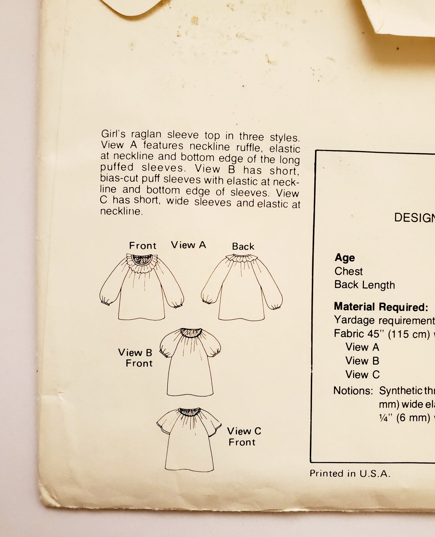 KWIK SEW Sewing Pattern 595, Girls, Kids, Raglan Sleeve, Top, Neckline Ruffle, Elastic Neckline, Puff Sleeves, Size 4-8
