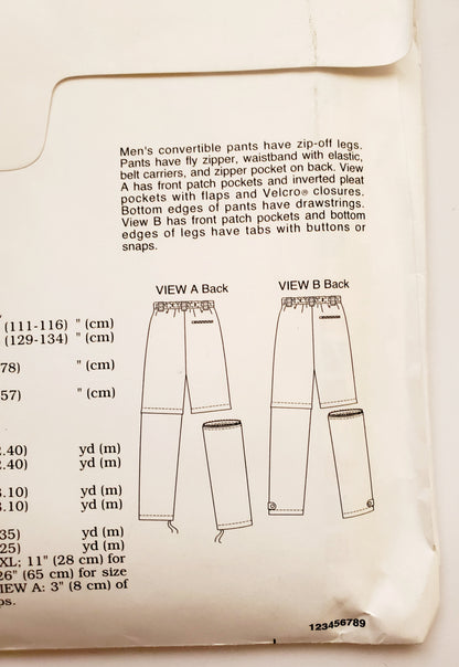 KWIK SEW 90's Sewing Pattern 2820, Men's, Pants, Convertible Pants, Cargo Style, Zip-Off Pants, Size S-XXL