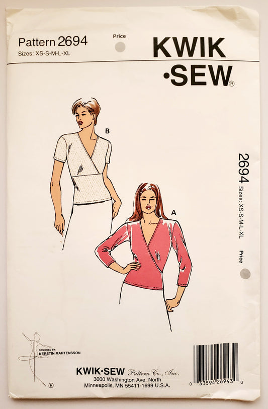 KWIK SEW 90's Sewing Pattern 2694, Tops with Cross Over Feature, Sizes XS-XL
