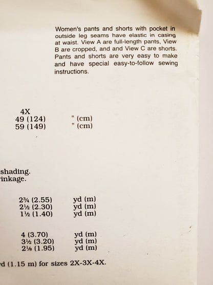 KWIK SEW Sewing Pattern K3482, Pants, Shorts, Elastic Waist, Full-Length Pants, Cropped Pants, Size 1X-4X
