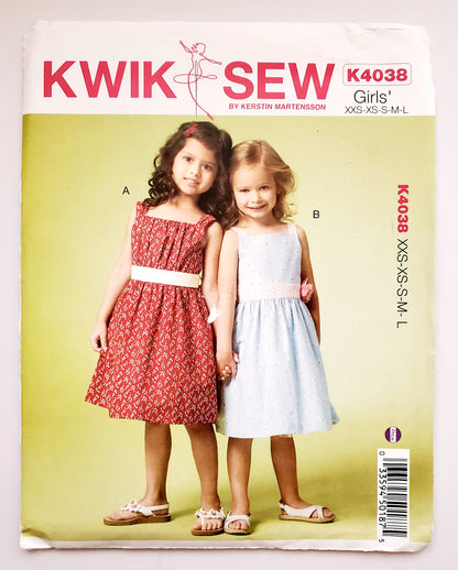 KWIK SEW Sewing Pattern K4038, Girls, Dress, Lined Bodice, Squared Neckline, Gathered Skirt, Size 3-10